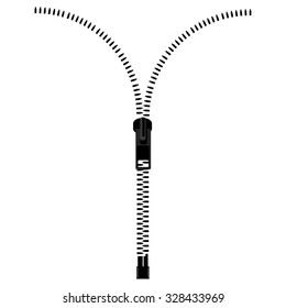 Vector icon black silhouette of opened unzipped zipper, fastener.