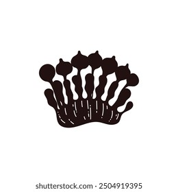 Vector icon of a black silhouette of a tropical corolla forming a living ecosystem on a white background. Ideal for creating marine graphics and design