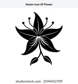 Vector icon of a black stylized flower with five petals and small buds