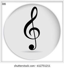 Vector icon black treble clef isolated on white background. Music key. Musical symbol.