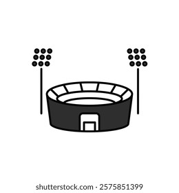 Vector icon: A Black and White Image of a Stadium With Lights.