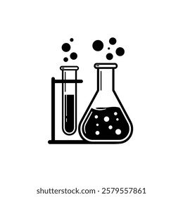 Vector icon: 
A Black and White Image of a Beaker and a Test Tube.