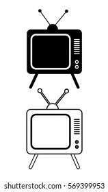 Vector icon black and white TV.