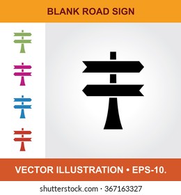 Vector Icon Of Blank Road Sign With Title & Small Multicolored Icons. Eps-10.