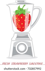 Vector icon with blender mixer with fruit strawberry illustrating smoothies and juices cooking. . 
