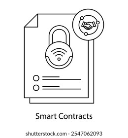 Ícone de vetor para Acordos Blockchain. Simboliza confiança e transparência na execução de contratos.