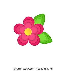vector icon of blooming flower with leaves with paper cut effect