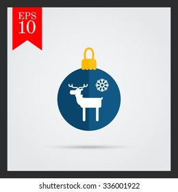 Vector icon of blue Christmas ball with reindeer and snowflake pictures