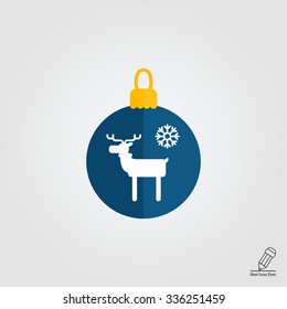 Vector icon of blue Christmas ball with reindeer and snowflake pictures