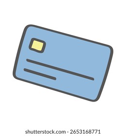 Ícone vetorial de um cartão de crédito azul com um chip em estilo de desenho animado plano. Perfeito para uso em bancos, finanças, sistemas de pagamento, e-commerce, aplicativos fintech, compras on-line, IU, UX e infográficos.