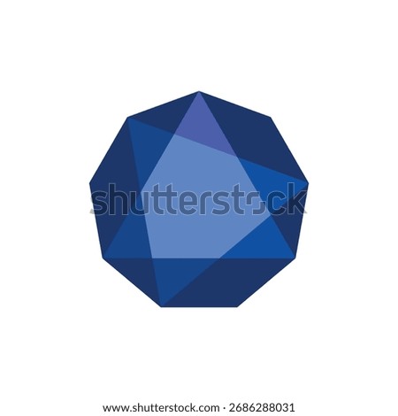 Vector icon of a blue gemstone. Sapphire with a nine-sided shape. Gemstone isolated on a white background. Blue diamond, top view.