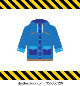 Vector icon of blue raincoat with hood and pockets