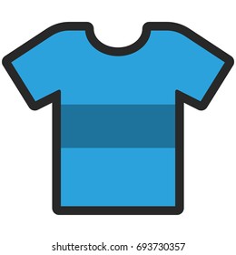 Vector Icon of a blue t-shirt with big stripe for men or women in flat style with outline. Pixel perfect. Business and office look. For shops and stores 