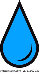 Vektorsymbol eines blauen Wassertropfens, der für Flüssigkeit, Feuchtigkeit, sauberes Wasser, Regen und Umwelt steht. Einfache, fette Umrisse.