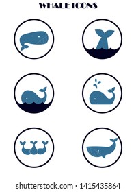 Vector icon with blue whale. Art can be used for International Day of the Whales. 