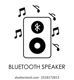 Ícone de vetor para alto-falante Bluetooth. Representa um alto-falante sem fio projetado para transmitir música e áudio através da conectividade Bluetooth.