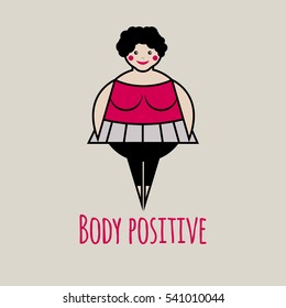 Vector Icon Of Body Positive. Logo Fat Smiling Friendly Happy Woman In Tutu