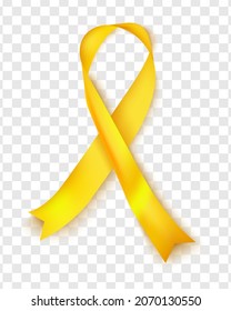 Vector icon of the bone cancer awareness ribbon. The yellow ribbon is a realistic illustration isolated on a transparent background.Poster design.