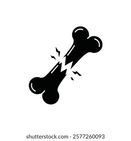 Vector icon of a Bone with a fracture line representing osteoporosis 