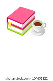 Livro de ícone vetorial e café