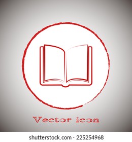 Vector icon book Red round button on a gray background