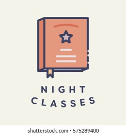 Icono vector de un libro con clases de noche de texto