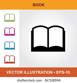 Vector Icon Of Book With Title & Small Multicolored Icons. Eps-10.
