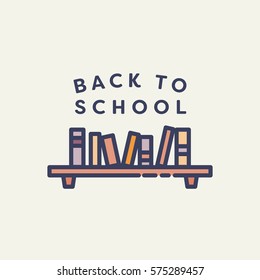 Vector icon of books on shelf with text back to school