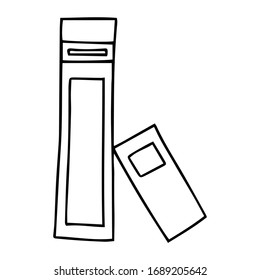 Vector icon of  books, pile of books, paper book. Handdrawn black outline isolated on  background.  Doodle style.

