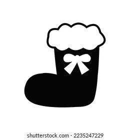 Vector icon boot christmas. Black and white boot christmas, white background.