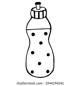 Icono vectorial del frasco con líquido. Frasco de contorno negro aislado sobre fondo blanco. Ilustración de la botella de doodle con una bebida para los deportes