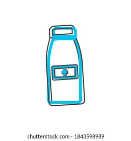 Vektorsymbol-Flasche mit Medizin. Schiff mit einem medizinischen Kreuz-Stil auf weißem, isoliertem Hintergrund.