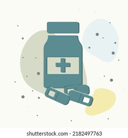 Vector icon bottle and pill medicine  Vessel and medical cross multicolored background  Layers grouped for easy editing illustration  For your design 
