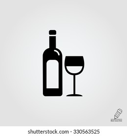 Vector icon of bottle of wine and wine glass