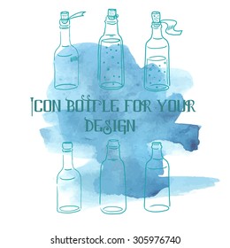 Vector icon with bottles of wine, juice, syrup.