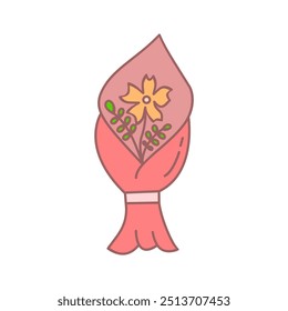 Vector icon of bouquet of flowers. Clip art of flowers. Gift, parcel for special days. Flat vector in cartoon style isolated on white background.