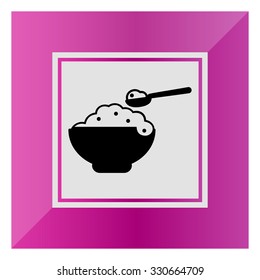 Vector icon of bowl with porridge and spoon