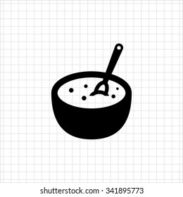 Vector icon of bowl with porridge and spoon