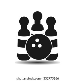 Vector icon Bowling ball and skittles with shadow on light background