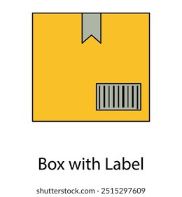  Vector icon for box with label. Line illustration of a box featuring a label, perfect for packaging, shipping, and product identification themes.