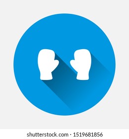 Vector icon of boxing gloves  on blue background. Flat image with long shadow.