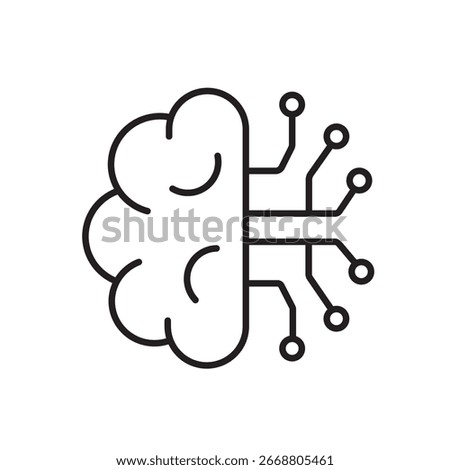A vector icon of a brain with an AI symbol, created in line style with editable stroke