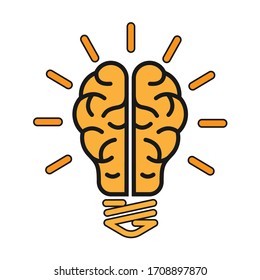 Icono vector del cerebro en forma de lámpara. Icono de una idea brillante. Diseño plano aislado sobre fondo blanco