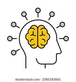 Vector icon of a Brain with a Lightbulb. This icon represents the process of creative thinking and generating new ideas for problem-solving.