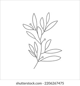  Vektor Icon Zweig mit Blättern dekorativ, Schwarz-Weiß Blätter Design, handgezeichnet Pflanze. Grafikdesign im Stil natürlicher Linien.