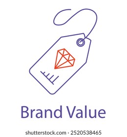 Vector icon for brand value with diamond and price tag. Represents premium brand, value creation, and business recognition.