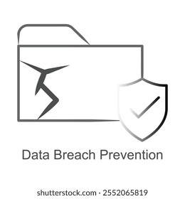 Ícone de vetor para sistemas de prevenção de violações. Descreve uma blindagem e símbolos de alerta para ilustrar a segurança proativa de dados.