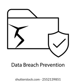 Ícone de vetor para sistemas de prevenção de violações. Descreve uma blindagem e símbolos de alerta para ilustrar a segurança proativa de dados.