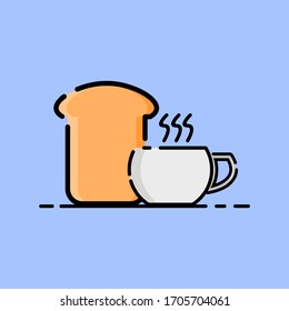 Vector icon of bread and tea. Icon of bread and tea. Icons in a minimalist flat design style