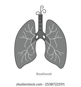 Vector icon for breathwork. Lungs with airflow lines, symbolizing deep breathing exercises for relaxation and wellness.